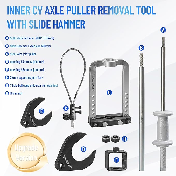 Inner 63mm 48mm Master CV Joint Puller Slide Hammer Front Wheel Drive Axle Tools,4LBS slide hammer 460mm， U-Shaft section disassembly tool set, YSS090