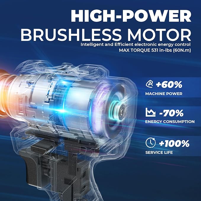 Dong Cheng 20V Brushless Heavy-duty Impact Drill Bare Tool, 531 in.lbs, 1/2" Keyless All Metal Chuck, 20+1+1 Clutch for Drilling Brick Wall, Metal, Wood (Bare Tool)