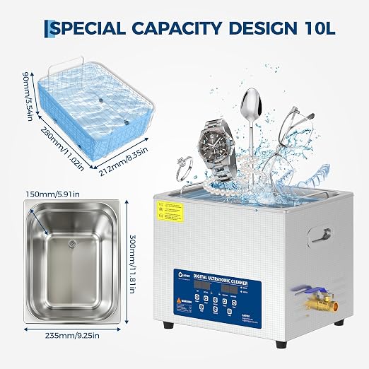 10L Heated Ultrasonic Cleaner – Professional Digital Timer & Stainless Steel Tank, Heavy-Duty Cleaning Machine for Auto Parts, Jewelry, Glasses & Industrial Components | Heated Ultrasonic Cleaner,Professional Digital Timer&Stainless Steel Tank