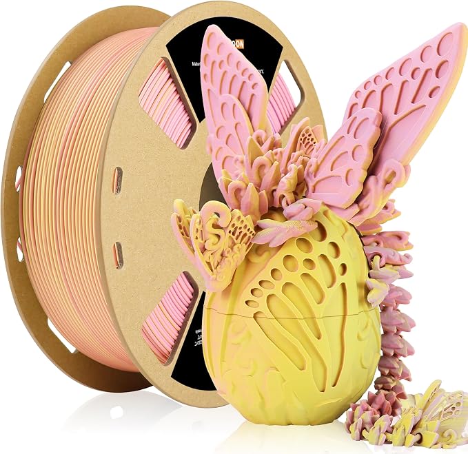 LOVOON Matte Tricolors PLA 3D Printer Filament Multi-Color Changing by Angle Rainbow PLA 3D Printing Filament Fit Most 3D Printers/3D Pens,Matte Purple/Pink/Yellow,1KG(2.2lbs)/Spool