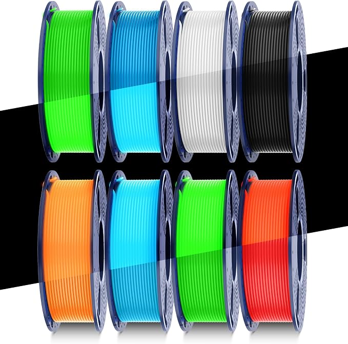 SUNLU Glow in the Dark PLA Bundle, Neatly Wound Luminous 3D Printer Filament 1.75mm, Dimensional Accuracy +/- 0.02mm, 250g Spool × 8 Packs (Black White Red with 5 Spools of Glowing Green/Blue/Orange)