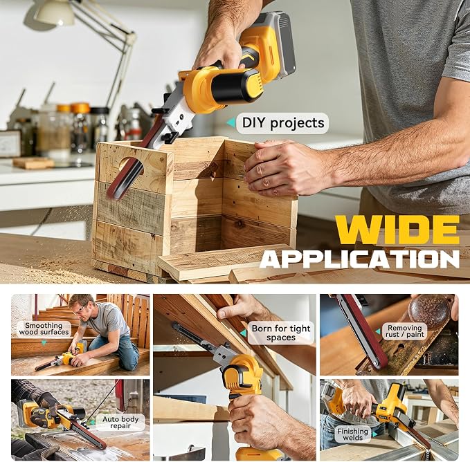 Ecarke Cordless Belt Sander Compatible with Dewalt Battery (Tool Only) 100° adjustable 16 PCS Belts 40-120 Grit 1/2"×18" 2100 FPM Brushless Detail Belt Sander for Metal Working, Wood, Plastic