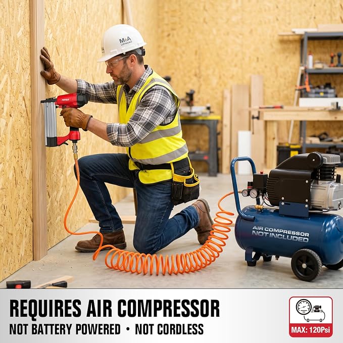 POPULO Pneumatic Brad Nailer & Staple Gun, 18 Gauge Air Powered Nail Gun, Requires External Air Compressor, Includes 1600 Nails & Staples for Upholstery, Trim, Furniture & Woodworking
