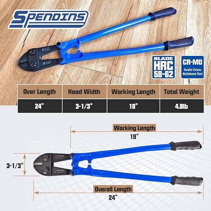24 IN Bolt Cutter with Drop Forged Cr-Mo Alloy Steel Blades,with Ergonomic Handle,Heavy Duty Metal Cutter for Rebars, Chains, Locks, Wires, Bolts, Fence.