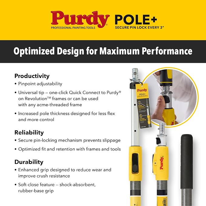 Bundle of [1] Purdy 14A753018 Adjustable Paint Roller Frame, 12-Inch to 18-Inch and [1] Purdy Pole+, 2 ft. - 4 ft.