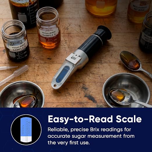 58–90% Brix Handheld Analog Refractometer, Durable All Metal Ultra High Range Brix Meter for Honey, Candy Syrups, Concentrates and Sugar Production Measurement