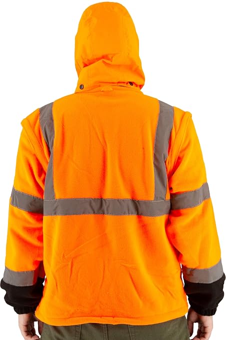 Majestic 75-1384/X1 High Visibility Orange 8-in-1 Waterproof Jacket with High Visibility Liner, Removable Sleeves and Liner, PU Coated Oxford Fabric, ANSI 3 Type R, X-Large