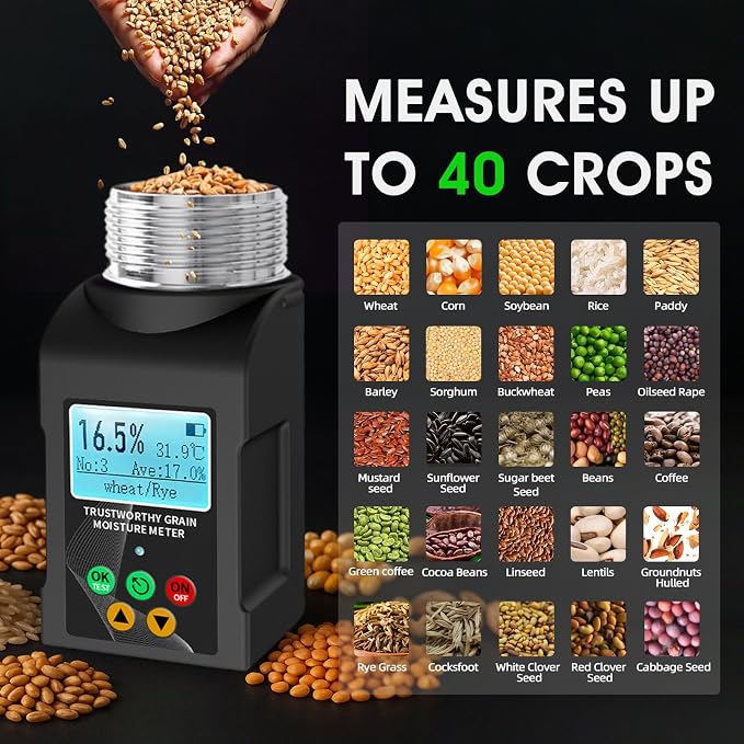 BTMETER Grain Moisture Tester, High Precision Digital Moisture Meter for 40+ Grains Including Wheat, Corn, Coffee Beans, Portable Cup-Type with Data Storage, for Farmers, Food Processors and Traders