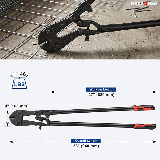 MAXPOWER 36-inch Bolt Cutter, Drop Forged Cr-Mo Adjustable Jaws, Heavy Duty Bolt Cutter for Cuting Chains, Wire, Screw, Rivet