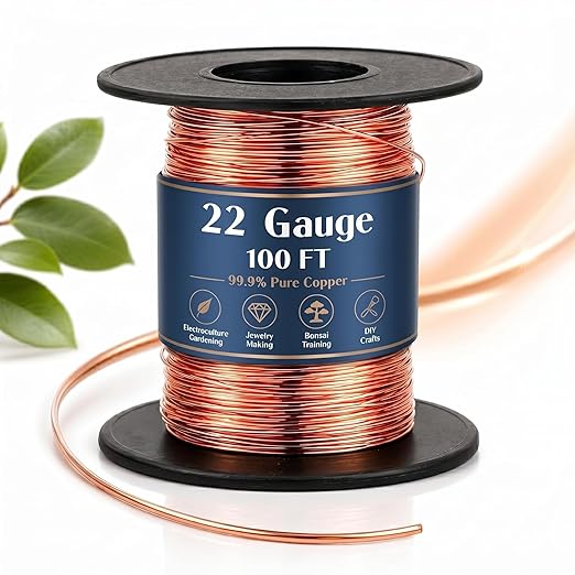 Therwen 100ft 22 Gauge Copper Wire for Gardening, Electroculture, Bonsai, Jewelry Making Beading DIY Craft Pure Bare Copper Wire Spool