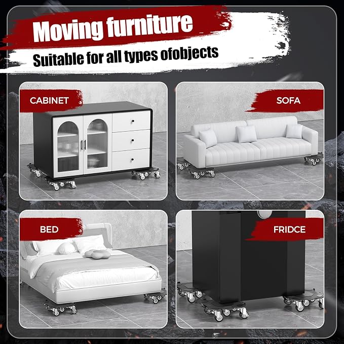 Upgraded Furniture Dolly Movers 5 Wheel Heavy Duty 2000LBS Capacity Carbon Steel Panel 360° Rotating Casters Furniture Slider for Sofa Refrigerator Piano (Black, 6in)