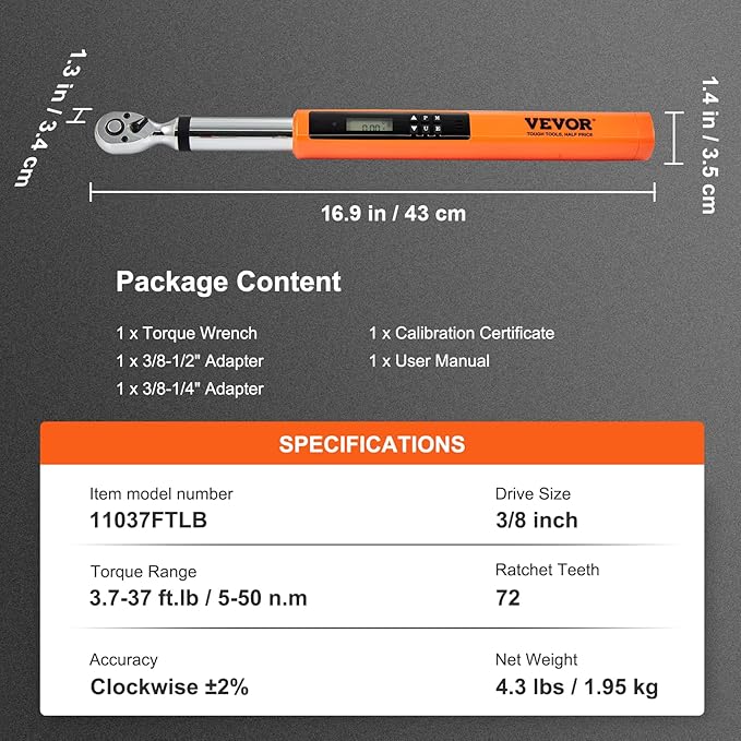 VEVOR 3/8-inch Drive(3.7-37ft.-lb.) Digital
