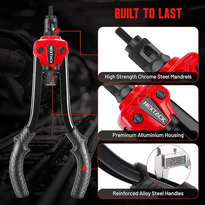 NEXTACK Rivet Nut Tool Kit with a Step Drill Bit, 120 Nutserts, Heavy Duty Rivnut Tool Set with 8 SAE & Metric Mandrels M5 M6 M8 M10 10-24 1/4-20 5/16-18 3/8-16, Organized Rugged Case (NT700)