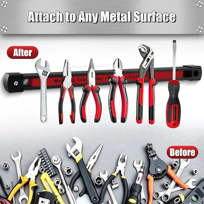 Double Sided Magnetic Tool Holder, 12 Inch Heavy Duty Ultra Strong Magnetic Tool Bar, Wall Mount Magnetic Tool Strip for Garage, Workshop, Jobsite, Kitchen, Tool Organizer Storage (2 Pack)