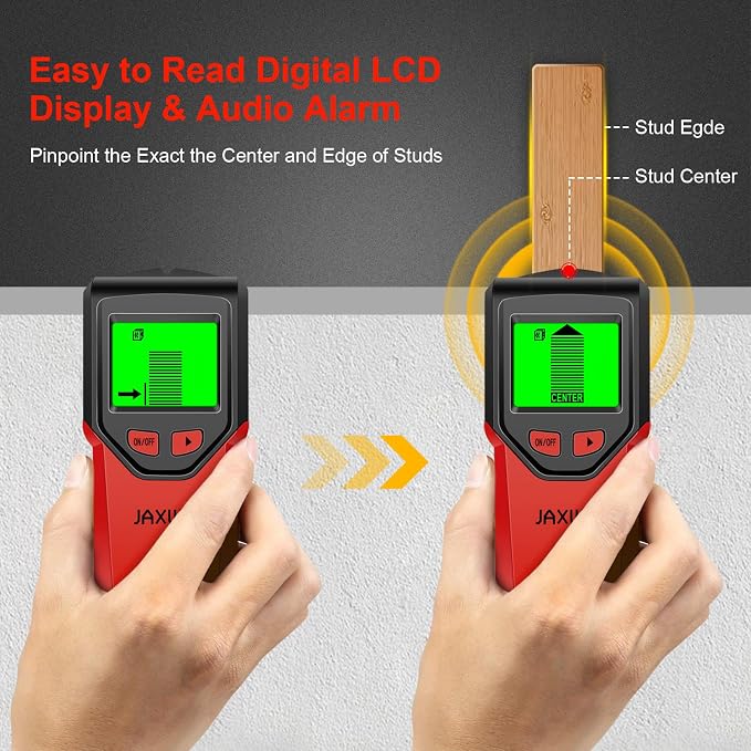 Stud Finder Wall Scanner - 5 in 1 Stud Finder Tool w/Smart Chip and HD LCD Display, Stud Detector Beam Finders for the Center and Edge of Wood AC Wire Metal Studs Joist Pipe (Cherry)