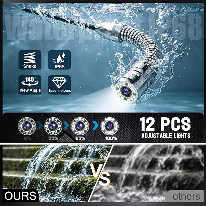 Sewer Camera 100FT,HD 32GB JQKJCAM Drain Plumbing Sewer Inspection Camera | Waterproof 23MM Pipe Borescope Snake w/12 Light,4.3'' HD DVR 360°Rotatable Screen,Meter Mark,Portable,Flexible for Sewer Line