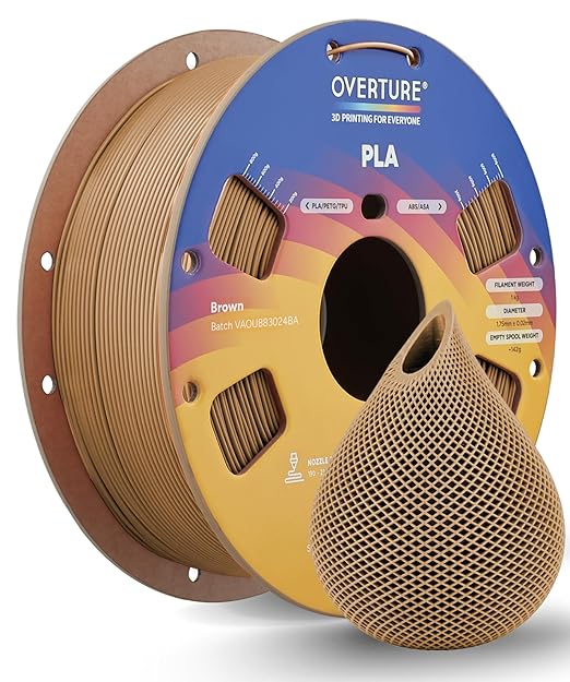OVERTURE High Speed PLA Filament 1.75mm, Neatly Wound 3D Printer Filament 1kg Spool (2.2lbs) Rapid PLA, Dimensional Accuracy +/- 0.02 mm, Fit Most FDM 3D Printers (Brown)