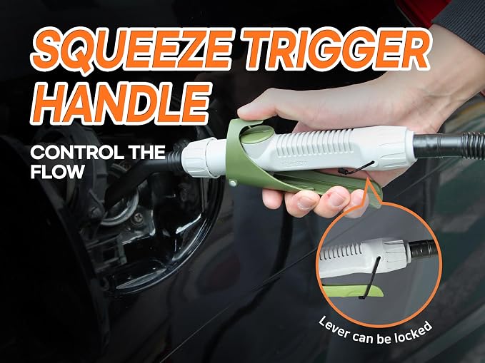 [LITE DELIGHT] Transfer Pump for Fuel, Water & More, 2.4 GPM, AA Battery Included, Squeeze Trigger Handle for Flow Control & Stop, Universal & VP Racing Can Adapters, 51” Hose, PLUS a Manual Siphon