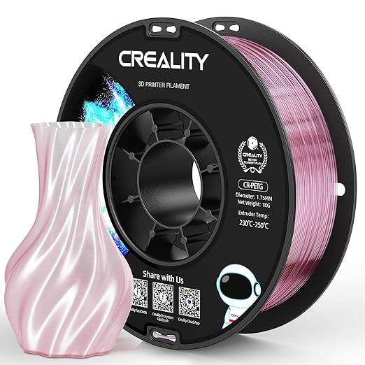 Official Creality PETG 3D Printer Filament 1.75mm 1KG (2.2lbs), High Precision, Strong Toughness, Odorless, Better Flow, Moistureproof 3D Printing CR PETG Filament, Translucent Light Pink