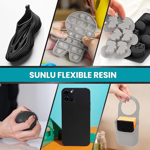 SUNLU Flexible 3D Printer Resin 2KG, 70A 3D Printing Resin for Printing Soft and Flexible Items, Bendable and Not Brittle, Fast Curing 405nm UV Photopolymer Resin. (2000G Gray)