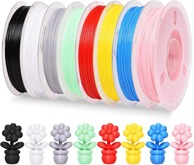 RAMBERY 500gx8 PLA+ Filament Bundle 1.75mm, 8 Colors PLA Plus 3D Printing Filaments Dimensional Accuracy +/- 0.02mm, 8 Pack 500g Spools, Black/White/Red/Yellow/Gray/Blue/Pink/Mint Green