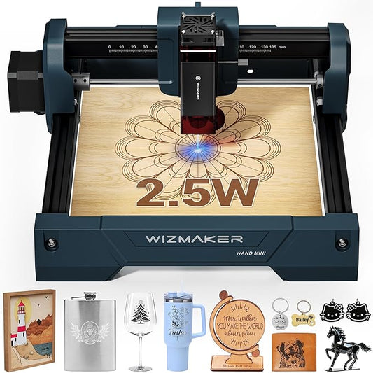 WIZMAKER Wand MINI Laser Engraver, 2500mW Laser Engraver Machine Higher Accuracy Wood Cutter and Engraving Machine with Working Area 135x145mm, 0.04mm Spot for Wood Acrylic Metal Glass