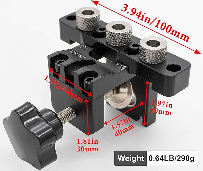 3-in-1 Dowel Jig Kit - Pocket Hole Jig with Adjustable Woodworking Drill Locator, 8/10/15mm Bits, Precision Guide for Furniture Assembly, DIY Projects, Durable Aluminum Alloy