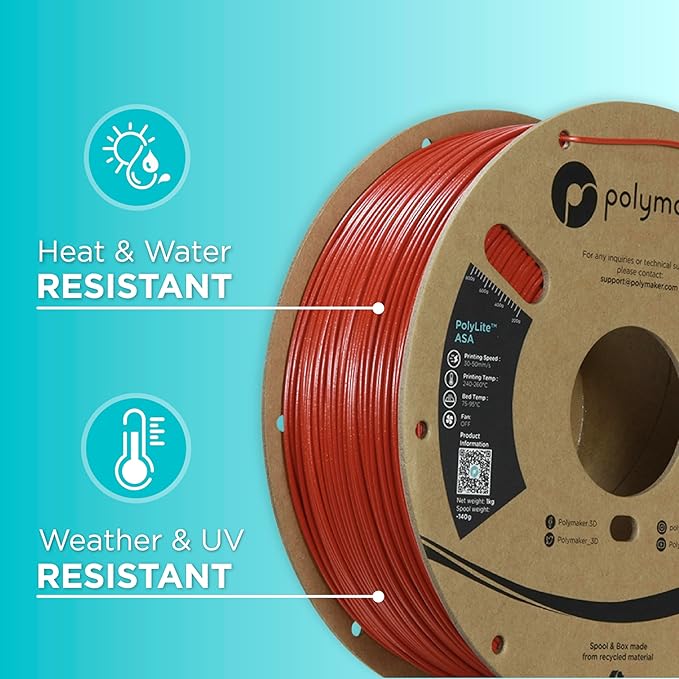 Polymaker ASA Filament 1.75mm Galaxy Red, 1kg ASA 3D Printing Filament, Heat & Weather Resistant - ASA 3D Printer Filament Perfect for Printing Outdoor Functional Parts