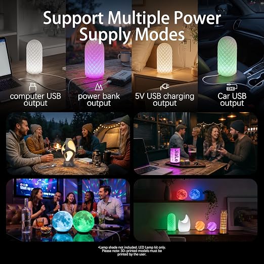 6 Pack RGB Remote Control LED Lamp Kit 001 for Bambu lab A1 mini/A1 MH001, Color Storage, Dimming, 5V USB Puck Light Set DIY Hardware Spare Parts for Makerwold 3D Printed Light Projects