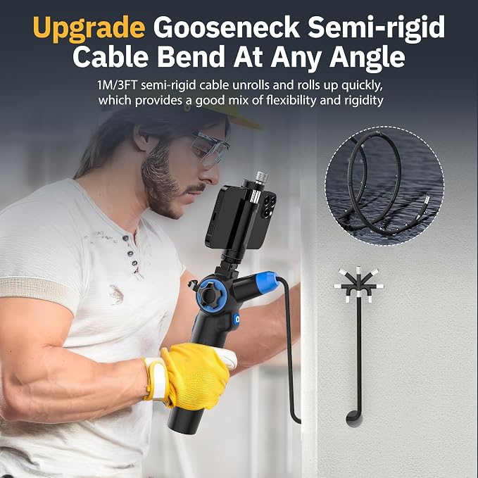 Articulating Borescope 2-Way 210°- JESERAL 8.5mm Lens Endoscope camera with 6 light, HD1080P Inspection Camera with Steering Probe, Compatible with Android&iOS Phone, scope with 3.3FT Semi-Rigid Cable