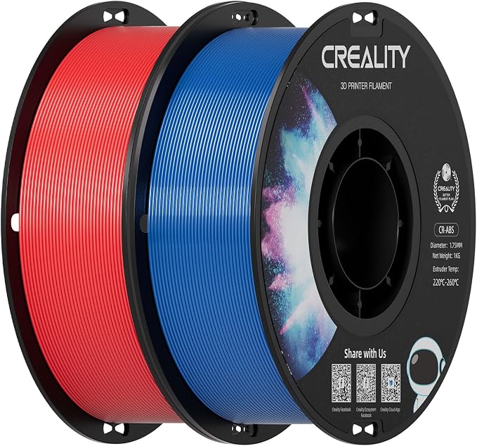 Creality ABS Filament 1.75mm 2 kg, 3D Printer Filament Bundle, Excellent Resistance, Odorless Non-Toxic, Stability, Tough, 2 Pack(4.4 lbs)
