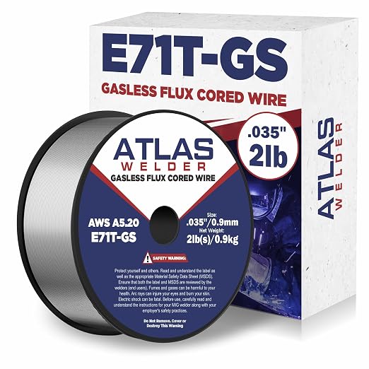 ATLASWELDER Flux Core Welding Wire, E71T-GS .035 Inch 2LB, Gasless Mild Steel MIG Welding Wire with Low Spatter for All Position Welding