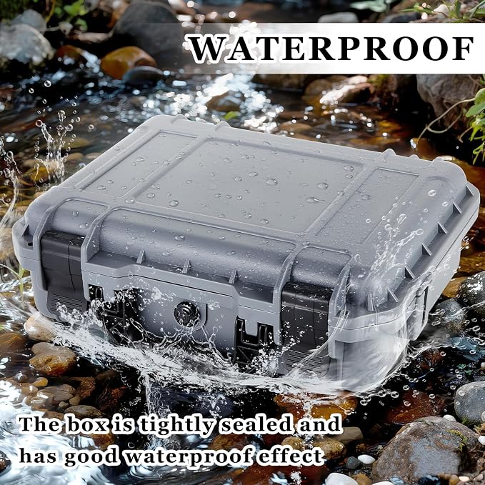 Relaxweex 1 Pcs Waterproof Hard Case with DIY Customizable Foam Insert Portable Protective Case with Knife for Camera Drones Equipments Tools Test Instruments(Gray,14.3 x 11.4 x 4.5 Inch)