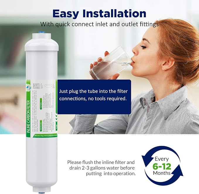 Membrane Solutions Post Inline Carbon Filters and 75 GPD Reverse Osmosis Membrane and 1812/2012 RO Housing with Wrench and Fittings
