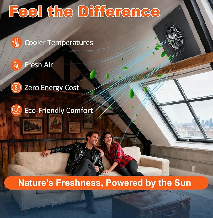 Bghdas 25W Solar Attic Fan, 8 Inch IP68 Waterproof Solar Roof Vent Fan, Ideal Solar Roof Vent for Attics, Garage, Shop and Warehouse