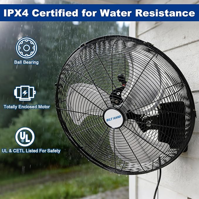BILT HARD 20 in. Wall Mounted Outdoor Fan with 4750 CFM, 3-Speed Heavy Duty Industrial Outdoor Weatherproof Fan for Commercial, Garage, Patio and Gazebo