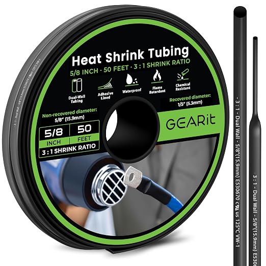 GEARit 5/8 inch Heat Shrink Tubing 50 Ft, 3:1 Adhesive Lined Dual Wall Waterproof Marine Grade Electrical Wire Wrap, UL Listed Heat Shrink Tube for Cable Repair Automotive Boat