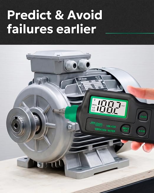 Digital Vibration Meter – VM-420 Industrial Vibrometer, Acceleration 0.1–199.9 m/s², Velocity 0.1–199.9 mm/s, Displacement 0.001–1.999 mm, 10Hz–15kHz, Handheld Machine Diagnostics Tool
