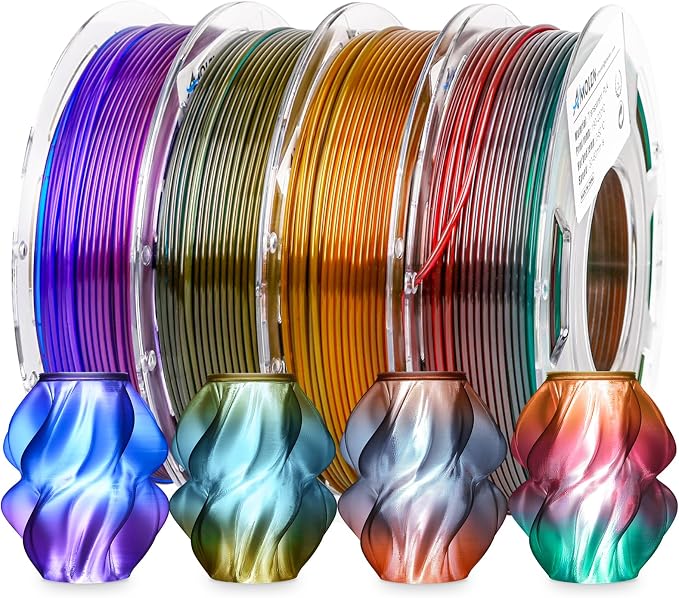 AMOLEN 3D Printer Filament Bundle, PLA Filament 1.75mm Transparent Multicolor, with Light Transmission Feature,Blue Purple,Yellow Green Purple,Blue Brown,Orange Grey,200g x 4 Spools