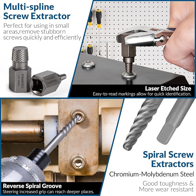 Screw & Bolt Extractor Set and Left Hand Drill Bit Kit, 54 PCS | Easy Out Stripped Screw Remover, Hex Adapter, Lug Nut Remover, For Broken, Damaged, Rusted, Rounded-Off Studs