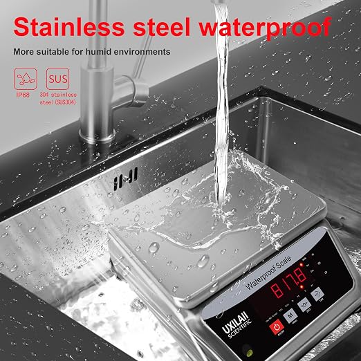Professional Waterproof Digital Food Scale 33lb with Large Weighing Pan Stainless Steel Kitchen Scale for Coffee, Baking, Meat, Fish and Vegetables Commercial Grade Waterproof Scale