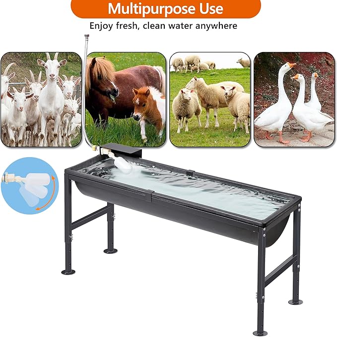 2PCS Automatic Animal Waterer 11 Gallon, Livestock Water Trough with Adjustable Stand, Automatic Water Dispenser with Float Valve, Easy to Assemble, Feeding Goat, Sheep, Horse, Dog in Farm