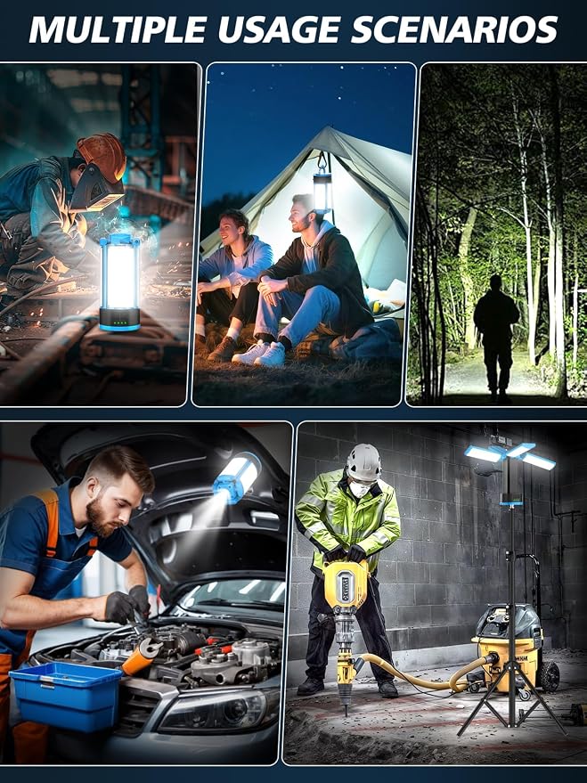 T-SUNiceM Cordless LED Work Light for Makita 18V Battery and 10400mAh Rechargeable Camping Light with Stand