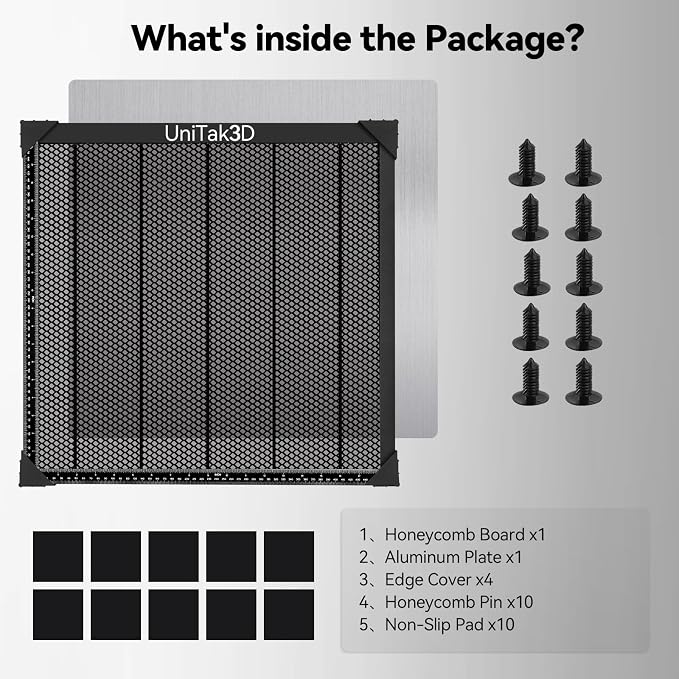 UniTak3D Honeycomb Laser Bed 500x500mm Working Table for XTool D1/D1 Pro/S9/S10/S30 Pro/RAY5 Engravers,Fast Heat Dissipation and Desktop Protection with Aluminum Plate(Working Area:18.11x18.11in)