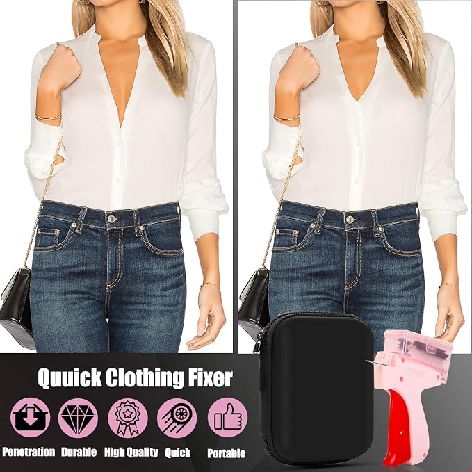 BLEDS Pink Stitch Gun for Clothes Quick Clothing Fixer Hemming Sewing Tool | mini tagging gun kit with portable case 6 needles 3000 5mm mini fasteners