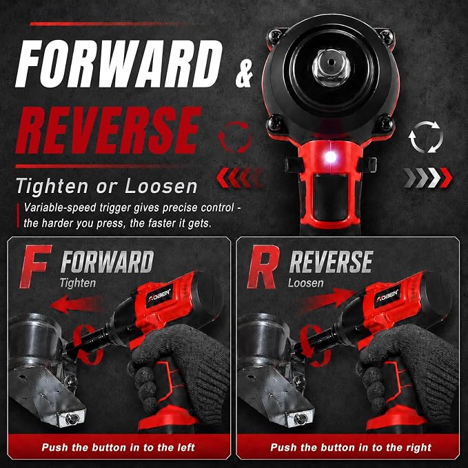 AOBEN Cordless Impact Wrench 1/2 Inch, Power Impact Gun Kit, Max 600N.M/450Ft-lbs High Torque Electric Impact Driver for Car RV Tire, 2 Packs x 4.0Ah Battery, Charger, 6 Sockets & Storage Tool Case