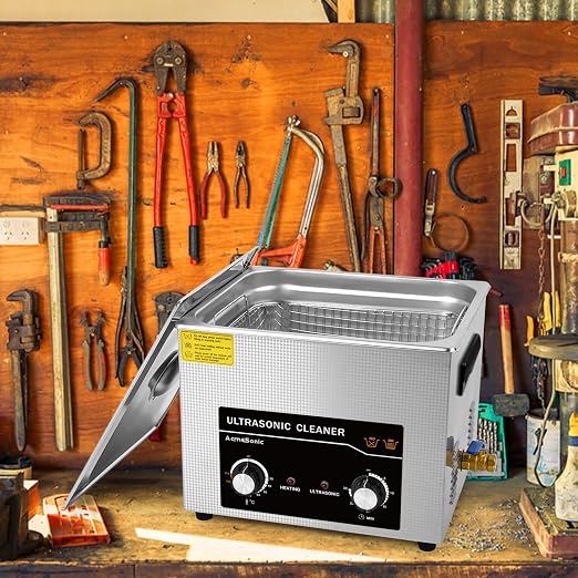 Commercial Ultrasonic Cleaner,15L with Knob, Heater Timer 6 Transducers 450W+360W 40kHz for Carburetor Bike Chain Brass Instrument Jewelry Denture Professional