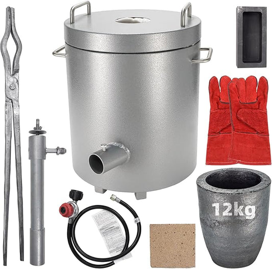 Metal Melting Furnace, 12 Kg Propane Melting Furnace with Crucibles & Tongs Kiln, Casting Refining Smelting for Precious Metals Gold Silver Tin Aluminum Melting Casting Tool