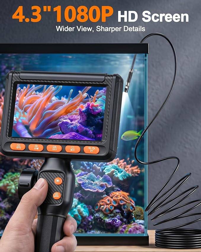 6mm Two-Way Borescope, Dual Lens Endoscope Camera with Light, 1080P HD Inspection Camera with TF Card, 210° Articulating Borescope, IP67 Waterproof, 5FT Snake Camera for Wall Automotive