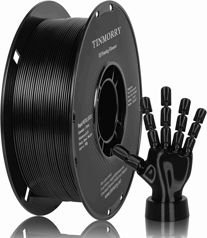 TINMORRY PETG Filament 1.75, Rapid PETG-Eco 3D Printer Filament, Compatible with Most FDM 3D Printers, 1 KG 1 Spool, PETG Black